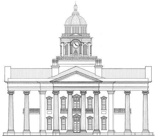 A drawing of the Carrollton courthouse.
