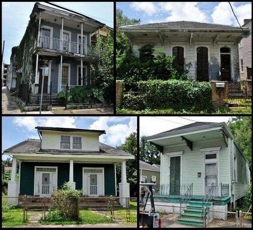 The houses at (top row) 1600 Carondelet and 1032 Upperline, and (bottom row) 1020 Upperline and 5922 Patton were all discussed by the Neighborhood Conservation District Advisory Committee on Monday. (graphic by UptownMessenger.com; images via City of New Orleans.)