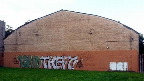The P-Town Project's former exhortation to "Let the kids decide" the future of the Priestley campus has been replaced with another message. (Robert Morris, UptownMessenger.com)