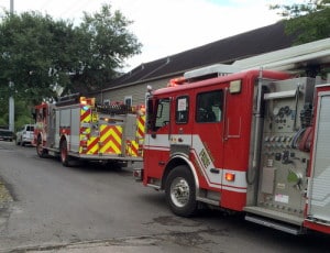 Sometimes fire trucks provide exercise for the resident seeking to get home. (photo by S.L. Alexander)