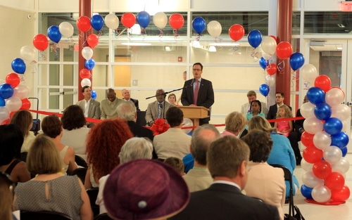 French consul Gregor Trumel speaks during the ceremony. (Robert Morris, UptownMessenger.com)