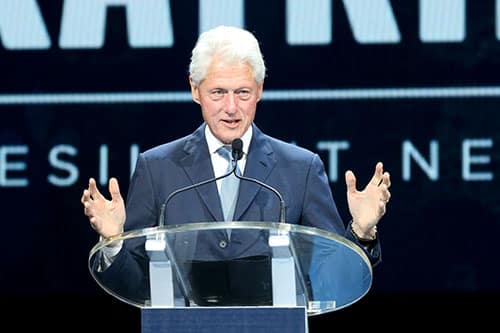 Former President Bill Clinton speaks during the Katrina 10 commemoration at the Smoothie King Center on Saturday. (Zach Brien, UptownMessenger.com)
