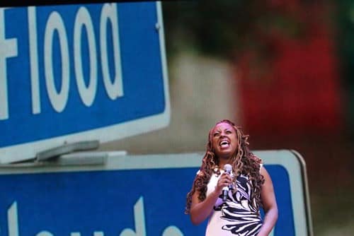 Ledisi performs during the Katrina 10 commemoration at the Smoothie King Center on Saturday. (Zach Brien, UptownMessenger.com)