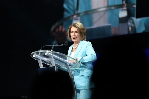 Nancy Pelosi speaks during the Katrina 10 commemoration at the Smoothie King Center on Saturday. (Zach Brien, UptownMessenger.com)