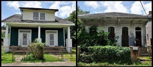 The houses at 1020 and 1032 Upperline Street. (Graphic by UptownMessenger.com, images via nola.gov)
