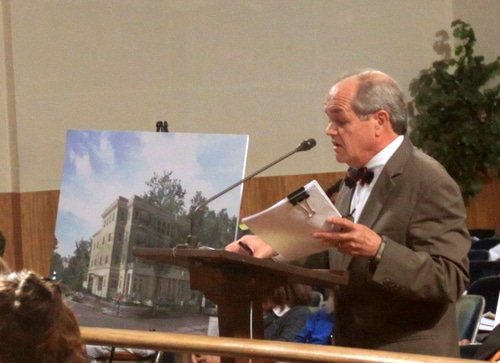 Architect John Williams discusses a condo proposed for 2400 St. Charles Avenue before the City Planning Commission. (Robert Morris, UptownMessenger.com)