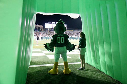 Tulane mascot Rip Tide prepares to lead players out of the tunnel and on to the field. (Zach Brien, UptownMessenger.com)