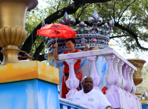 State Sen. Karen Carter Peterson presided as grand marshal as the Mystic Krewe of Femme Fatale rolled on St. Charles Avenue. (Robert Morris, UptownMessenger.com)
