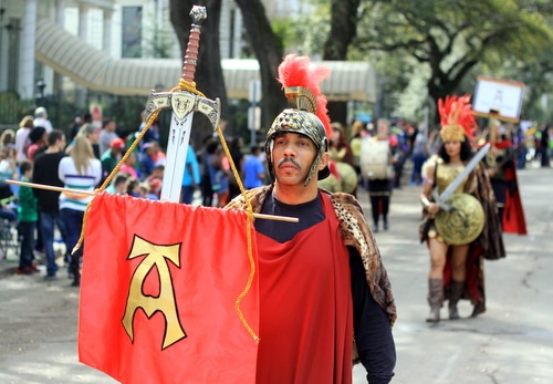 The Amazons marching group in the Mystic Krewe of Femme Fatale parade on St. Charles Avenue. (Robert Morris, UptownMessenger.com)