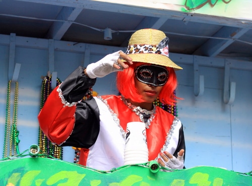 A rider scans the crowd as the Mystic Krewe of Femme Fatale rolled on St. Charles Avenue. (Robert Morris, UptownMessenger.com)
