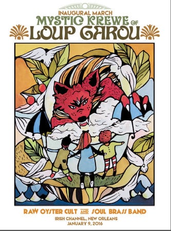 The poster for the inaugural Krewe of Loup Garou, designed by artist Merrie Morrow. (courtesy of the artist)