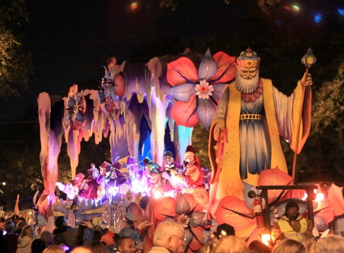 The "Prospero's Cave" float in the Krewe of Hermes rolls on Napoleon Avenue. (Robert Morris, UptownMessenger.com)