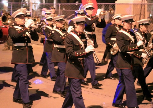 The Jesuit marching band performs as the Krewe of Hermes rolls on Napoleon Avenue. (Robert Morris, UptownMessenger.com)