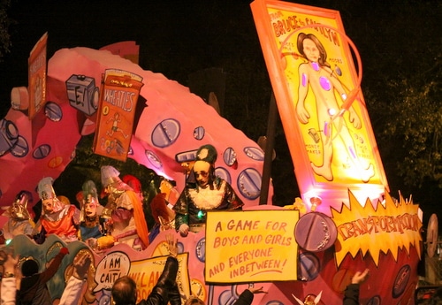 The "Operation" float in Le Krewe d'Etat rolls on Napoleon Avenue. (Robert Morris, UptownMessenger.com)