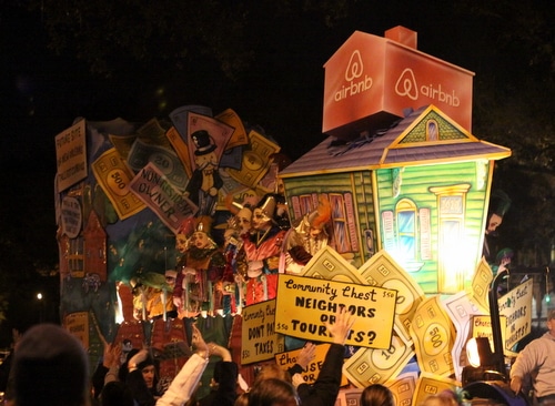 AirBnB becomes a game of "Monopoly" as Le Krewe d'Etat rolls on Napoleon Avenue. (Robert Morris, UptownMessenger.com)