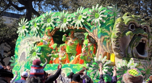 The "Parco dei Mostri di Bomarzo" float in the Krewe of Rex rolls on St. Charles Avenue. (Robert Morris, UptownMessenger.com)