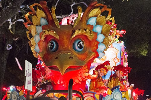 The Soaring Garuda float rolls down St. Charles avenue. Bacchus 2016 rolled with the theme "Flights of Delight." (Zach Brien, UptownMessenger.com)