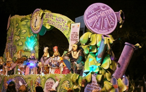 Water woes become "Drinking Games" when Le Krewe d'Etat rolls on Napoleon Avenue. (Robert Morris, UptownMessenger.com)