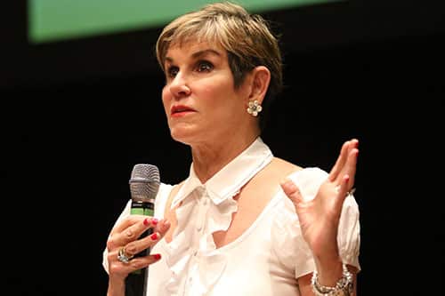 Mary Matalin speaks in Rousell Hall at Loyola University as part of the Ed Renwick lecture series. Carville, a Democrat, and Matalin, a Conservative, are two prominent speakers in their respective political circles. (Zach Brien, UptownMessenger.com)