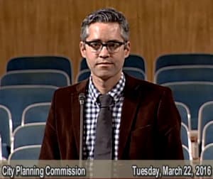 Daniel Momont of Dryades Public Market speaks to the City Planning Commission on Tuesday, March 22. (via City of New Orleans)