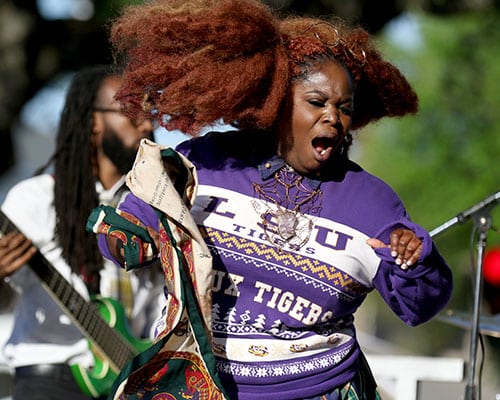 Tank and the Bangas close out the Loyola University stage at the 2016 Freret Street Festival. The event featured 18 artists on three stages, 35 food vendors and craft vendors ranging from Freret and Soniat to Napoleon Avenue. (Zach Brien, UptownMessenger.com)