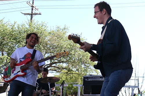 Kendrick Magallanes, left, and Dylan Kidd, right, of Elysian Feel perform at the Loyola University Stage at the 2016 Freret Street Festival. The event featured 18 artists on three stages, 35 food vendors and craft vendors ranging from Freret and Soniat to Napoleon Avenue. (Zach Brien, UptownMessenger.com)