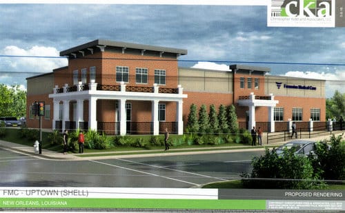 A rendering of a proposed new clinic at Louisiana and Freret streets. (via City of New Orleans)