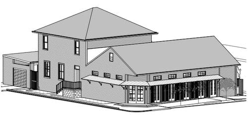 A rendering of the new VFW meeting hall adjacent to the existing two-story building, which will remain. (via City of New Orleans)