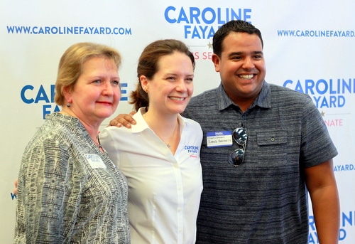 City council members Susan Guidry and Jared Brossett pose for a photo with Caroline Fayard at the rally. (Robert Morris, UptownMessenger.com)