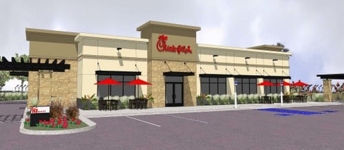 The rendering for one of Chick-Fil-A's newest locations in Nevada. The company has not confirmed the possibility of a location on South Claiborne Avenue. (via chickfila.com)