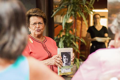Morial read selections from her book and signed copies at Poseidon restaurant on Saint Charles avenue. (Zach Brien, UptownMessenger.com)