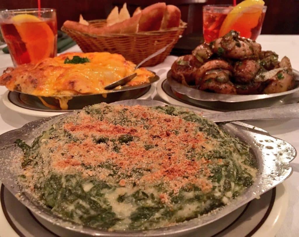 Creamed Spinach, Mushrooms Bordelaise, and Potatoes Au Gratin (Kristine Froeba)