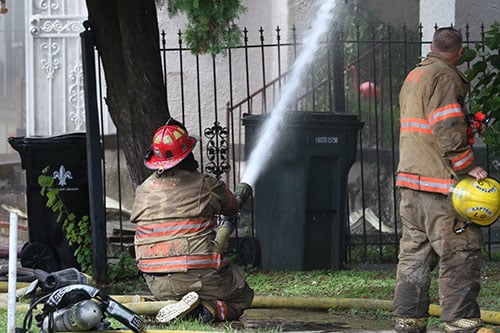 A fire is underway on the 4220 block of S. Rocheblave in Broadmoor. It is a 3-alarm fire and has consumed 2 homes on the block. (Zach Brien, UptownMessenger.com)