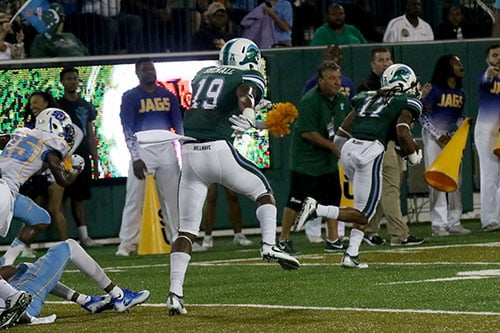 Tulane defensive back Perry Nickerson returns and interception for a touchdown in the first quarter against Southern university. Tulane defeated Southern University 66 to 21 at their home opener at Yulman Stadium. (Zach Brien, UptownMessenger.com)