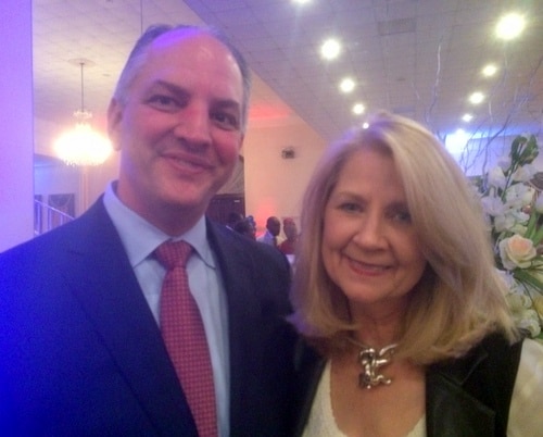 Gov. John Bel Edwards poses for a photo with Wilma Heaton of the Southeast Louisiana Flood Protection Authority East. (photo by Danae Columbus for UptownMessenger.com)