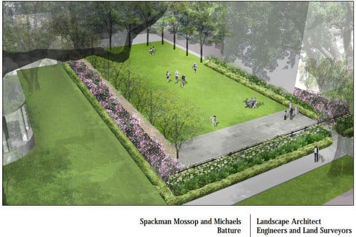 A rendering of the play yard planned for Stuart Hall School for Boys on South Carrollton Avenue (via City of New Orleans)